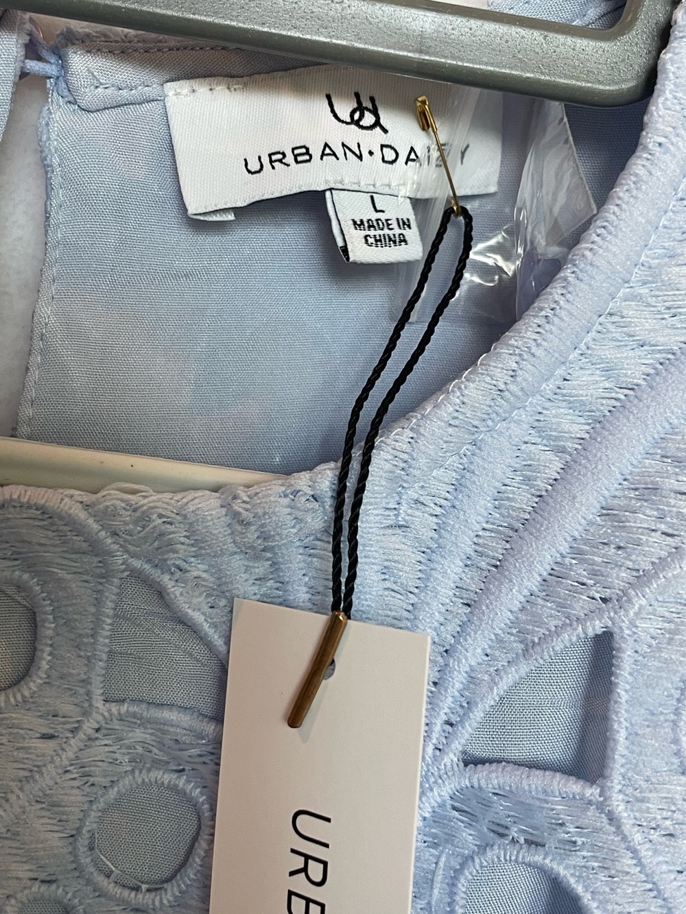 Urban Daizy Light Blue Eyelet Shift Dress Sz L no stretch NWT - Picture 5 of 9